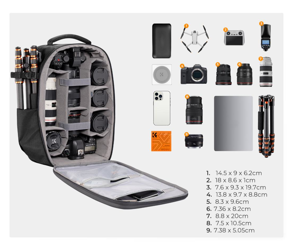 Plecak fotograficzny K&F Concept z całkowicie otwartą klapą przednią