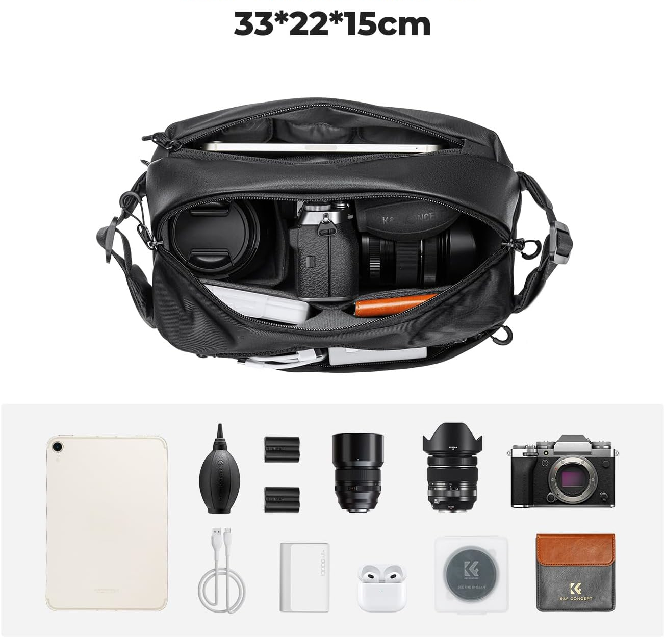 Torba fotograficzna K&F Concept z podwójnym zamkiem błyskawicznym