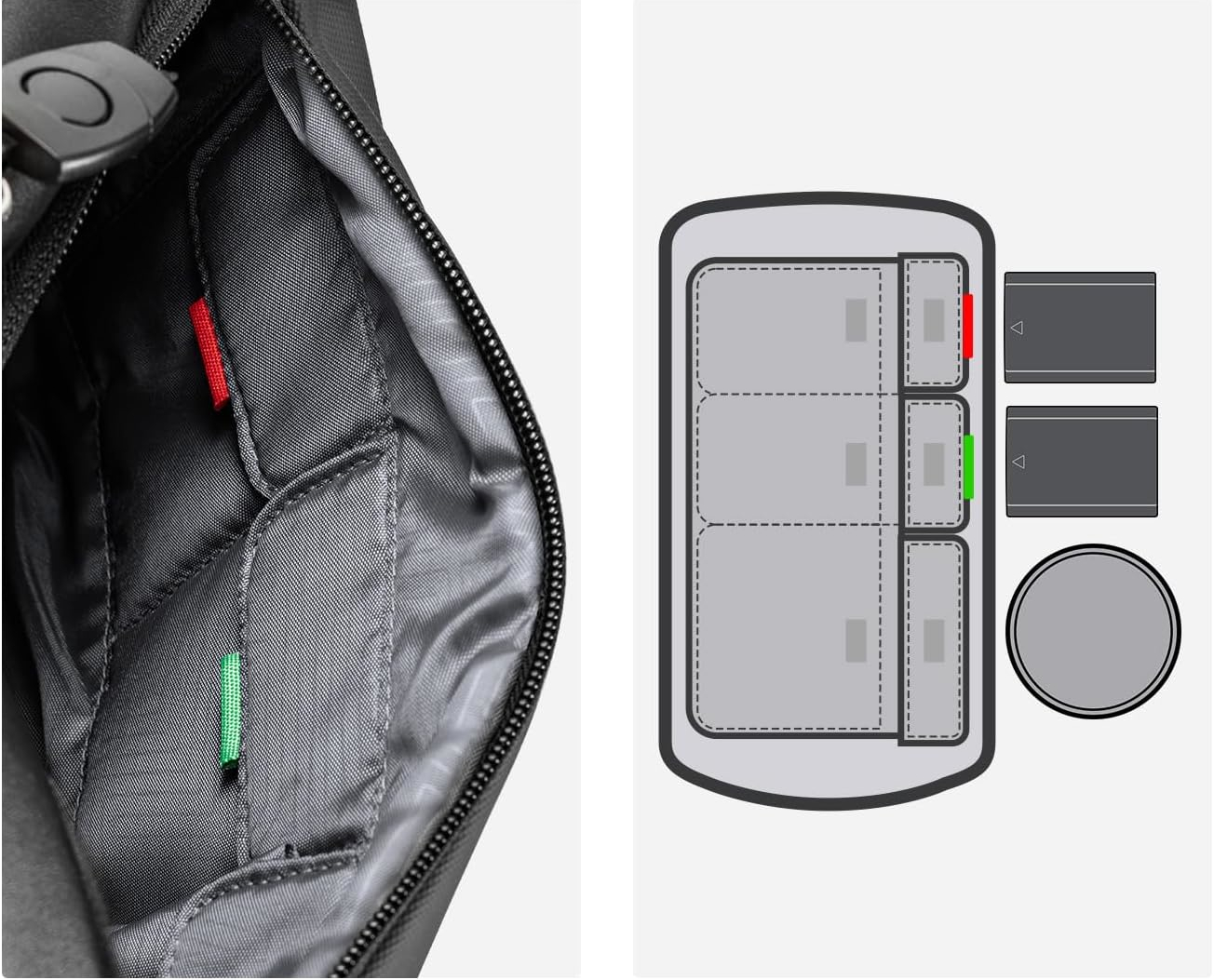 Wnętrze torby fotograficznej K&F Concept z przegrodami na aparat i obiektywy