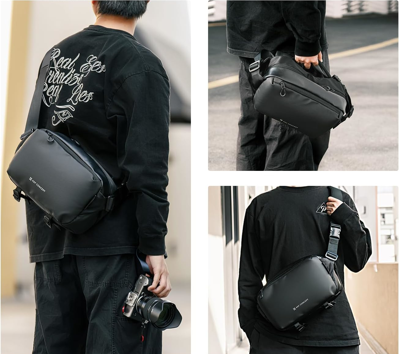 Torba K&F Concept Alpha Camera Sling Bag 10L noszona na ramieniu