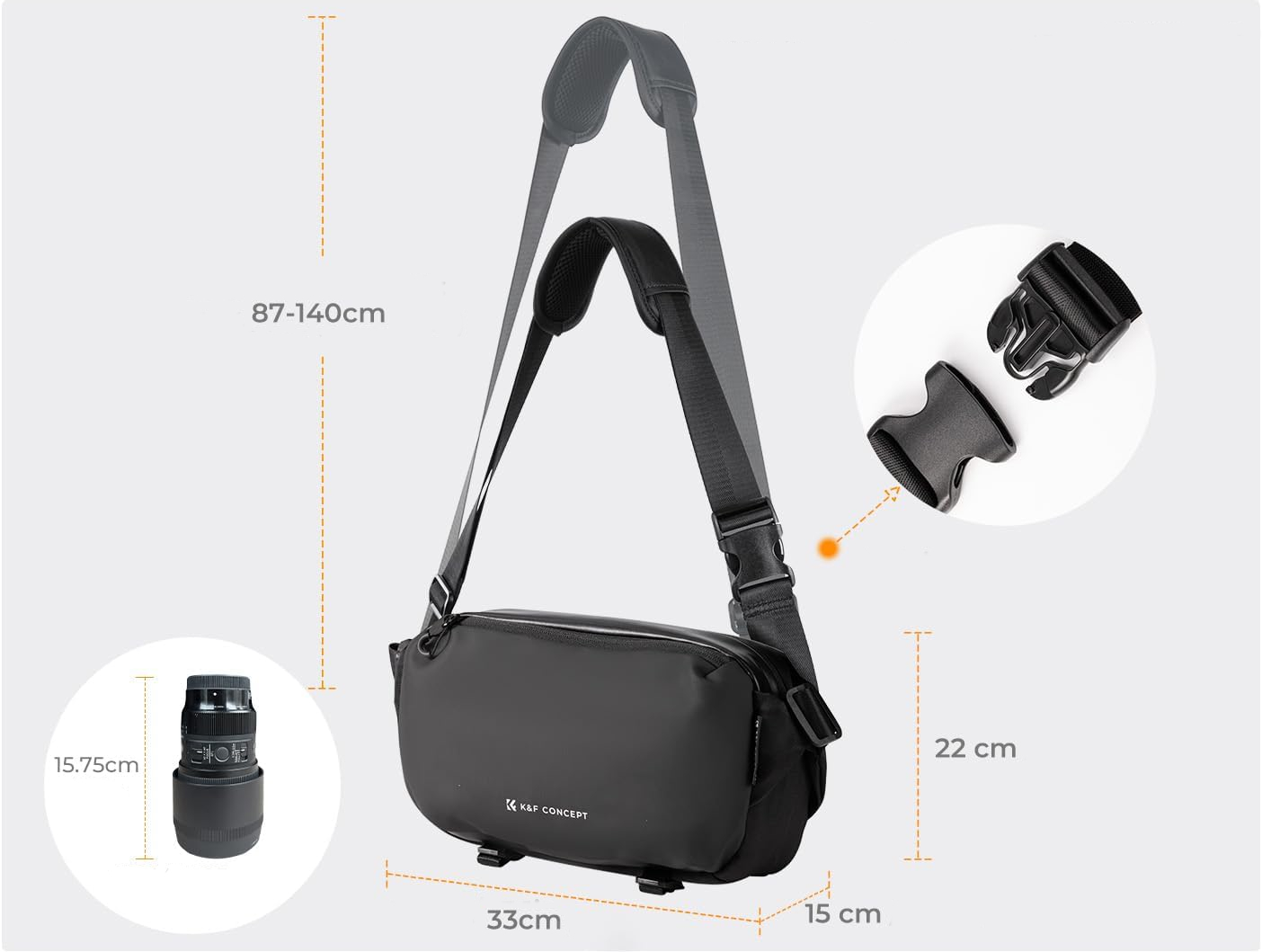 Torba K&F Concept Alpha Camera Sling Bag 10L stabilnie noszona podczas marszu