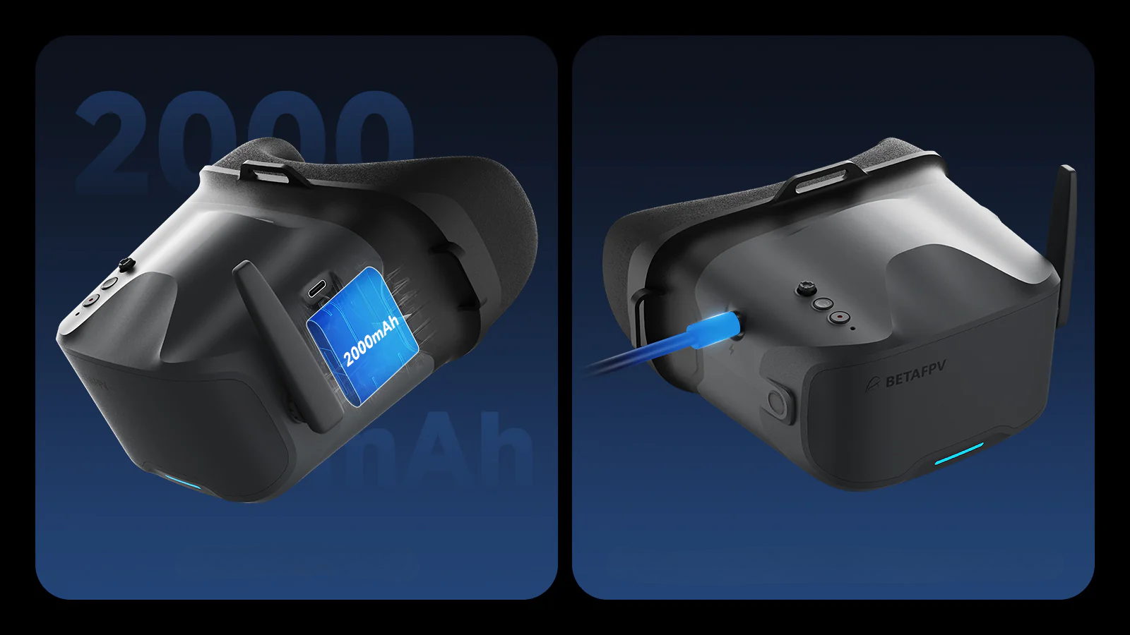 Wbudowana bateria i elastyczność zasilania gogli VR04