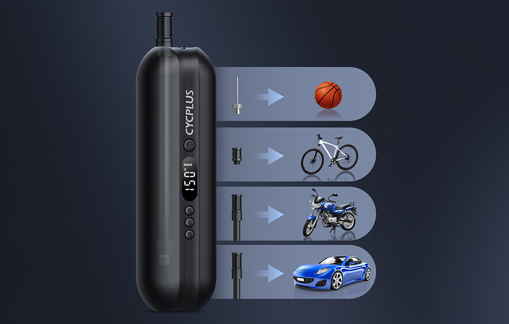 Pompka Cycplus A2 podłączona do koła samochodu.