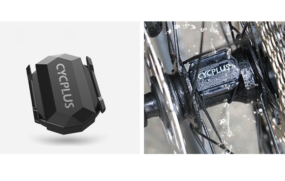 Kompilacja mokrego czujnika Cycplus C3 zamontowanego na piaście szprychowej koła rowerowego na trasie.