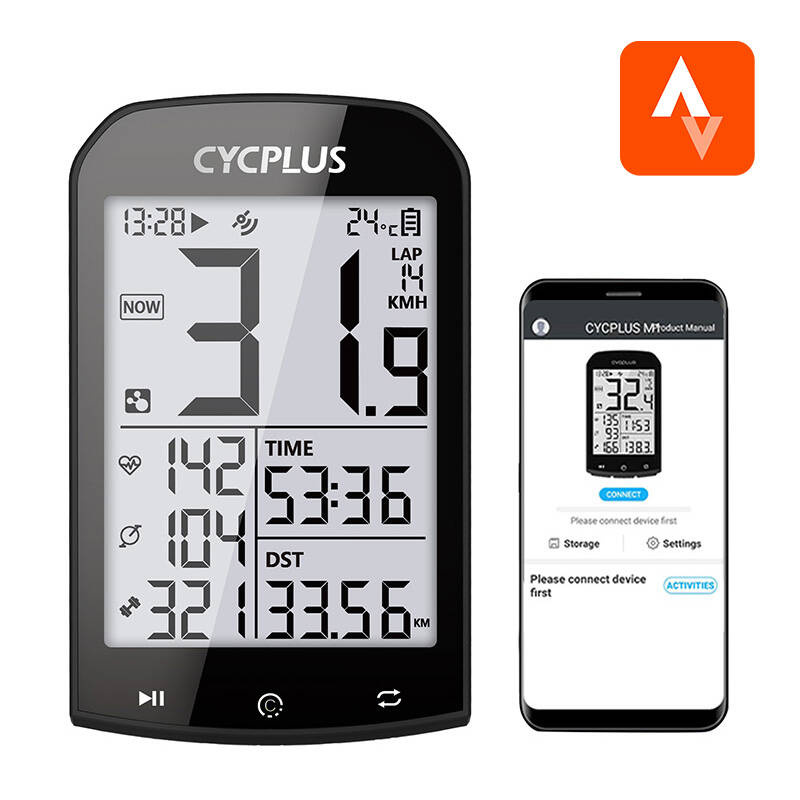 Schemat ilustrujący bezprzewodową komunikację komputera Cycplus M1 z dodatkowymi czujnikami przez protokół ANT+.