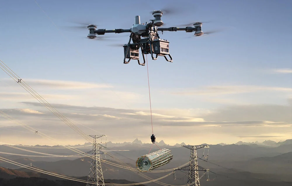 Wciągarka DJI DELIVERY FlyCart 100 – transport ładunku nad liniami wysokiego napięcia