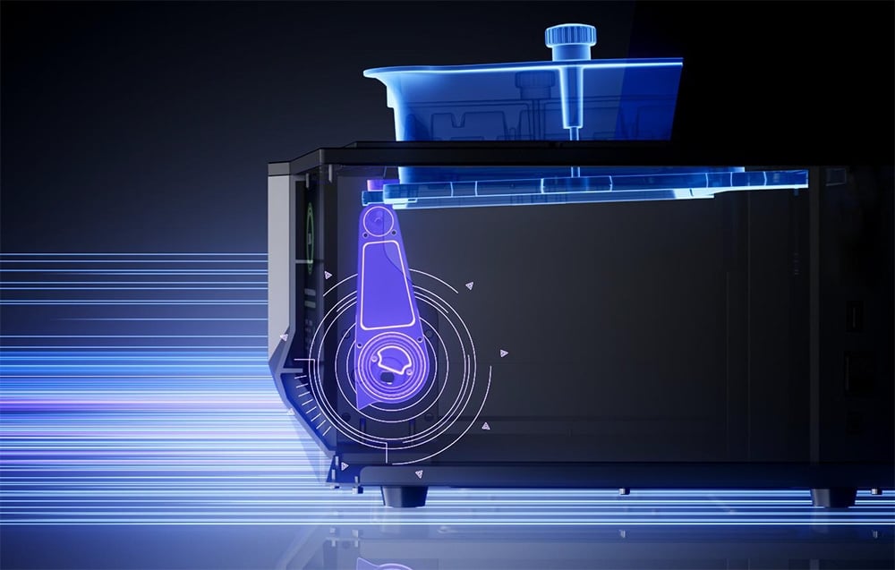 Schemat ruchu zbiornika żywicy z technologią Tilt Release w Saturn 4 Ultra 16K