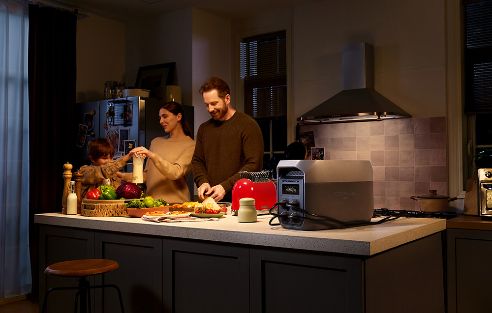 Stacja zasilania EcoFlow DELTA 3 Max w kuchni zasilająca urządzenia AGD