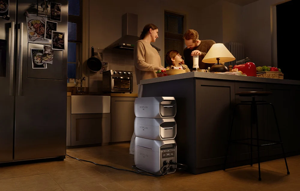 Kuchnia zasilana rozbudowanym systemem EcoFlow z dodatkowymi bateriami