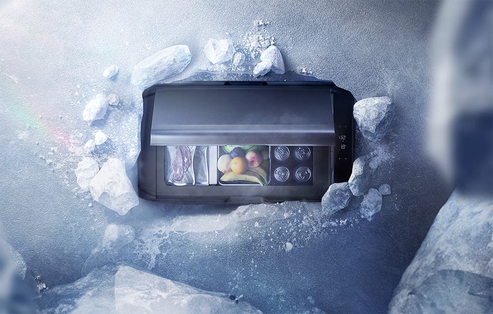 Przenośna lodówka samochodowa EcoFlow GLACIER 35 l – zasilanie AC, 12/24 V DC lub solarne 11–30 V (do 110 W), zgodna z Alternator Charger.