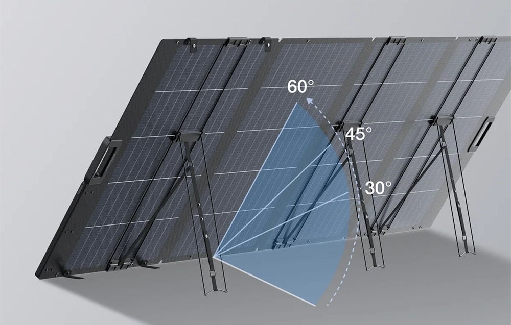 EcoFlow NextGen 400W – regulacja kąta nachylenia panelu 30, 45 i 60 stopni dla optymalnego uzysku