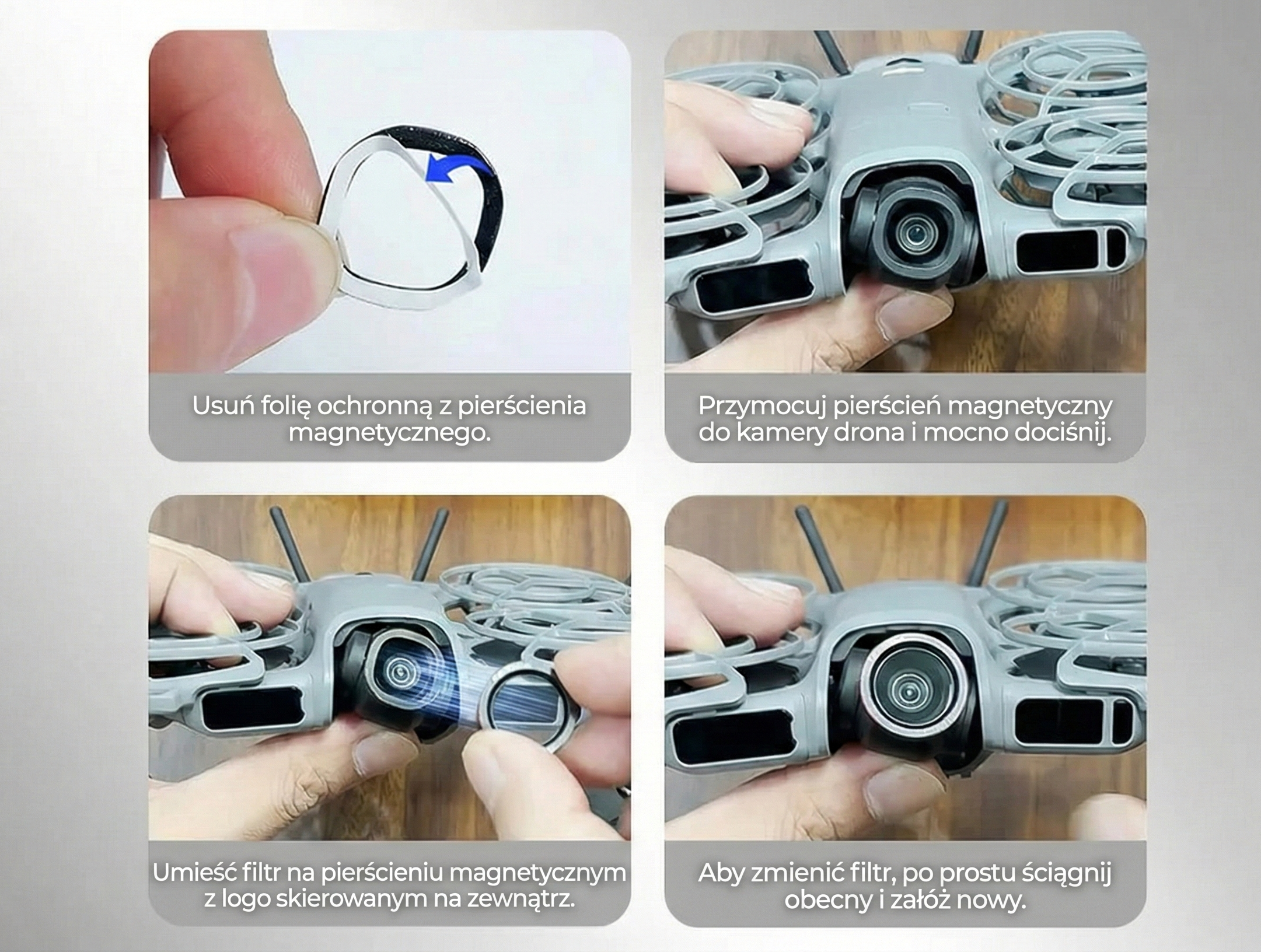 Instrukcja montażu magnetycznego filtra Freewell na dronie w 4 krokach
