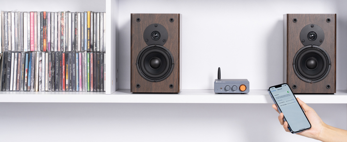 Fosi Audio BT20A Pro – Bluetooth 5.0 SBC/AAC, zasięg ≥15 m; priorytet wejścia BT nad RCA