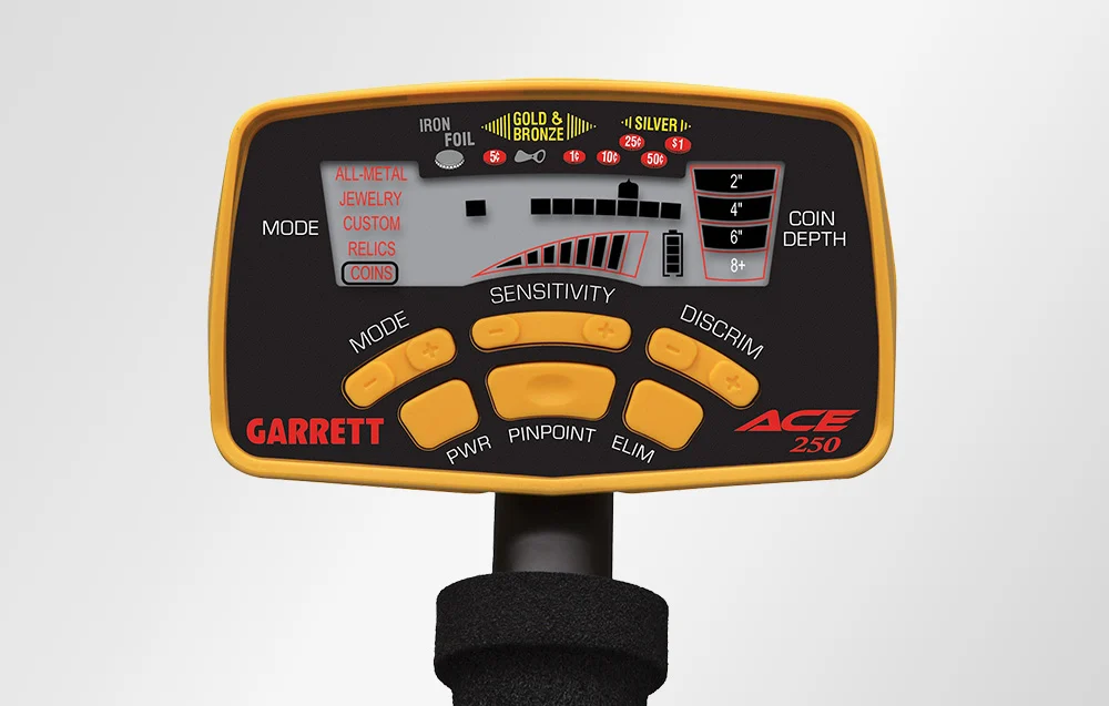 Panel sterowania z ekranem LCD wyświetlającym graficzną skalę identyfikatorów Target ID oraz czułości.