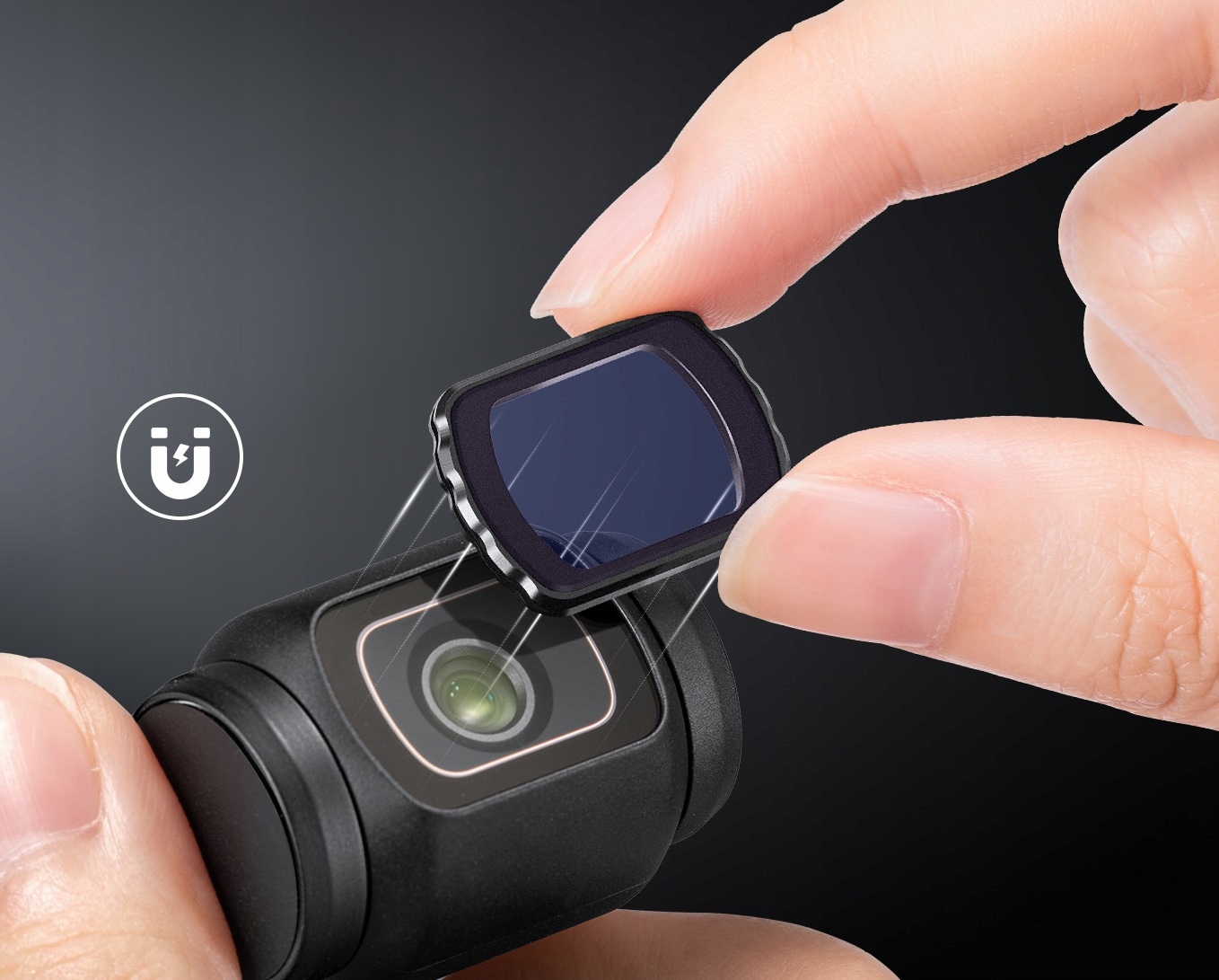 System szybkiego mocowania magnetycznego filtra na module obiektywu gimbala DJI Osmo Pocket 3.