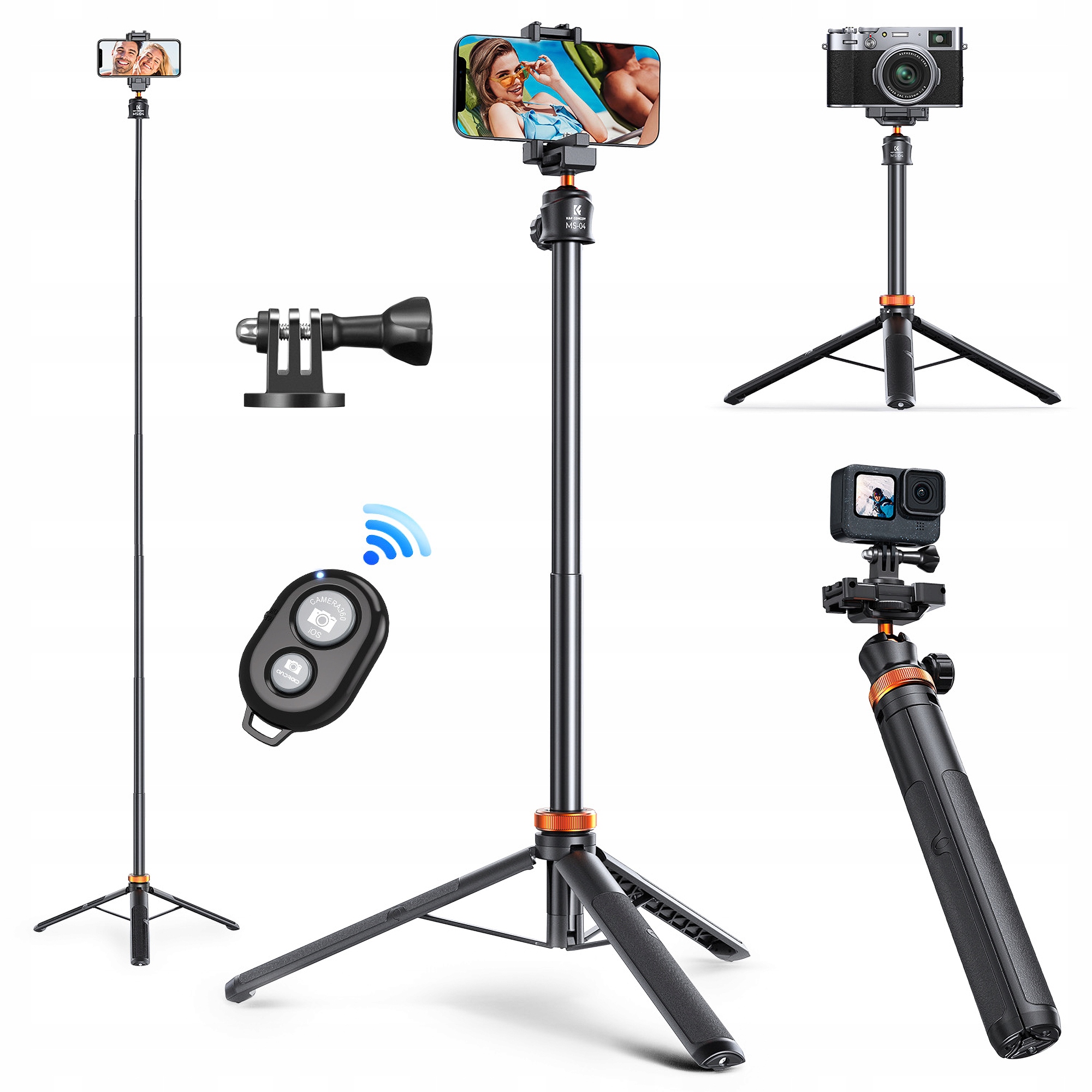 Statyw Selfie Stick K&F Concept 158cm widok ogólny