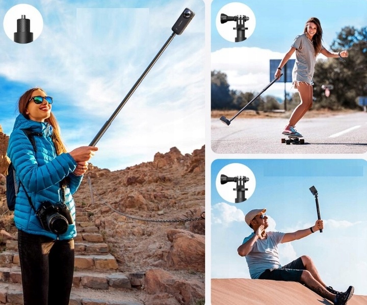 Monopod fotograficzny ze zintegrowanym gwintem męskim 1/4 cala i zdejmowanym adapterem systemu GoPro.