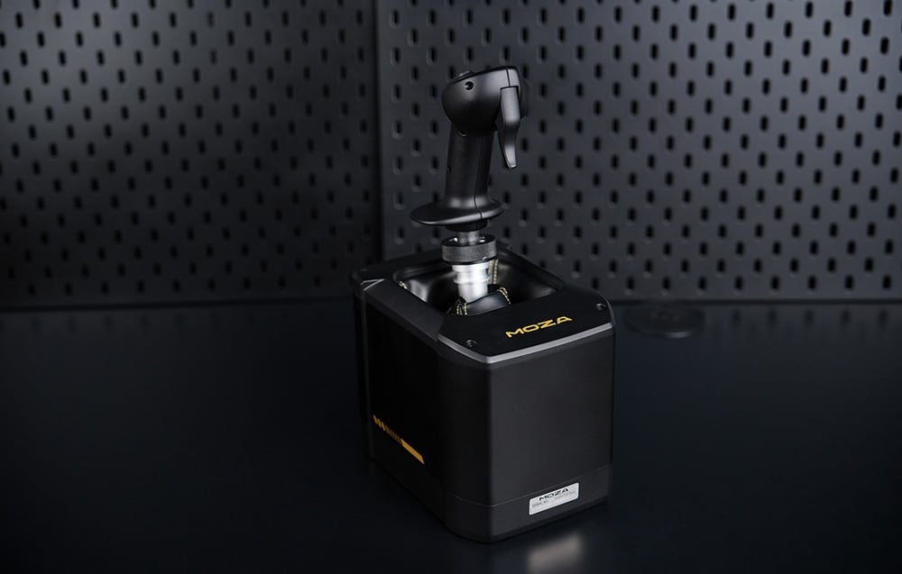 Baza na joystick Moza Racing AB9 Force Feedback z aluminiową obudową na czarnym tle