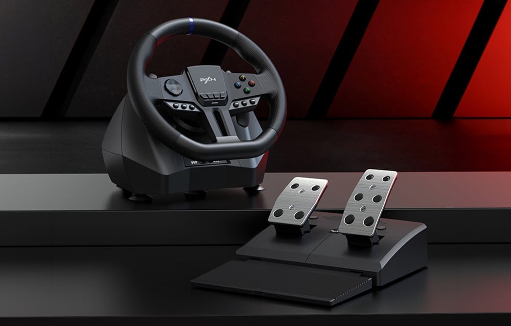 PXN-V900 Gen2 — komplet: kierownica, pedały, kable i zaciski