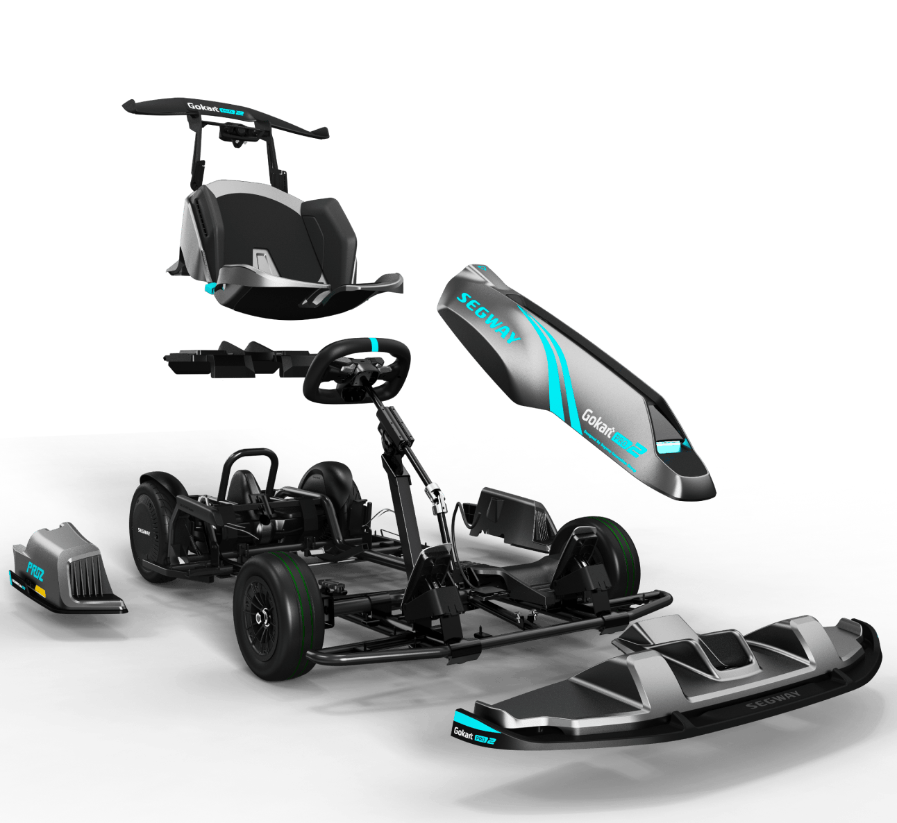 Czarny sportowy gokart wyposażony fabrycznie w asystenta zarzucania pojazdu Drift Assist System na tylną oś.