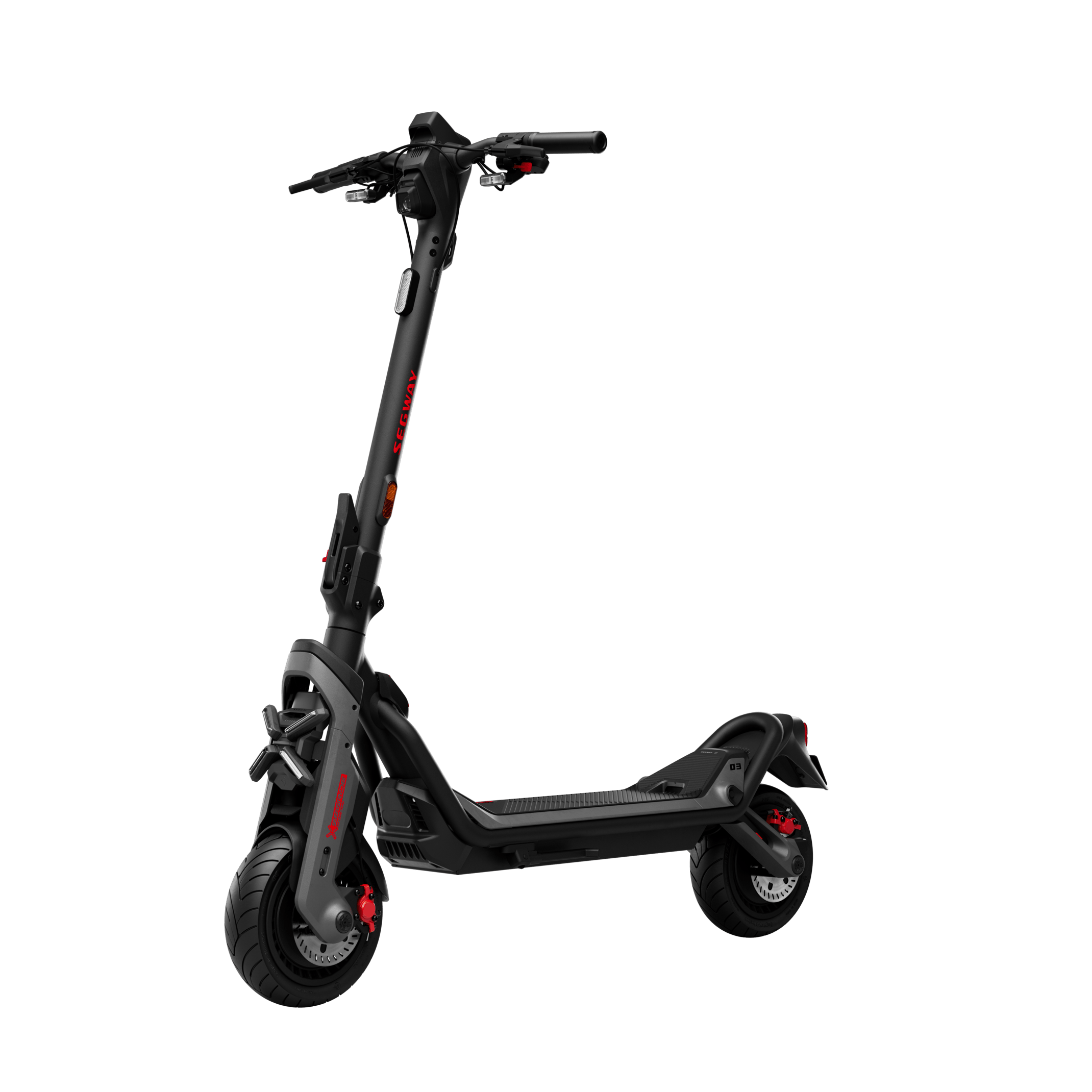 Hulajnoga elektryczna Segway GT3 D w kolorze szarym z hydraulicznym zawieszeniem przednim i tylnym.