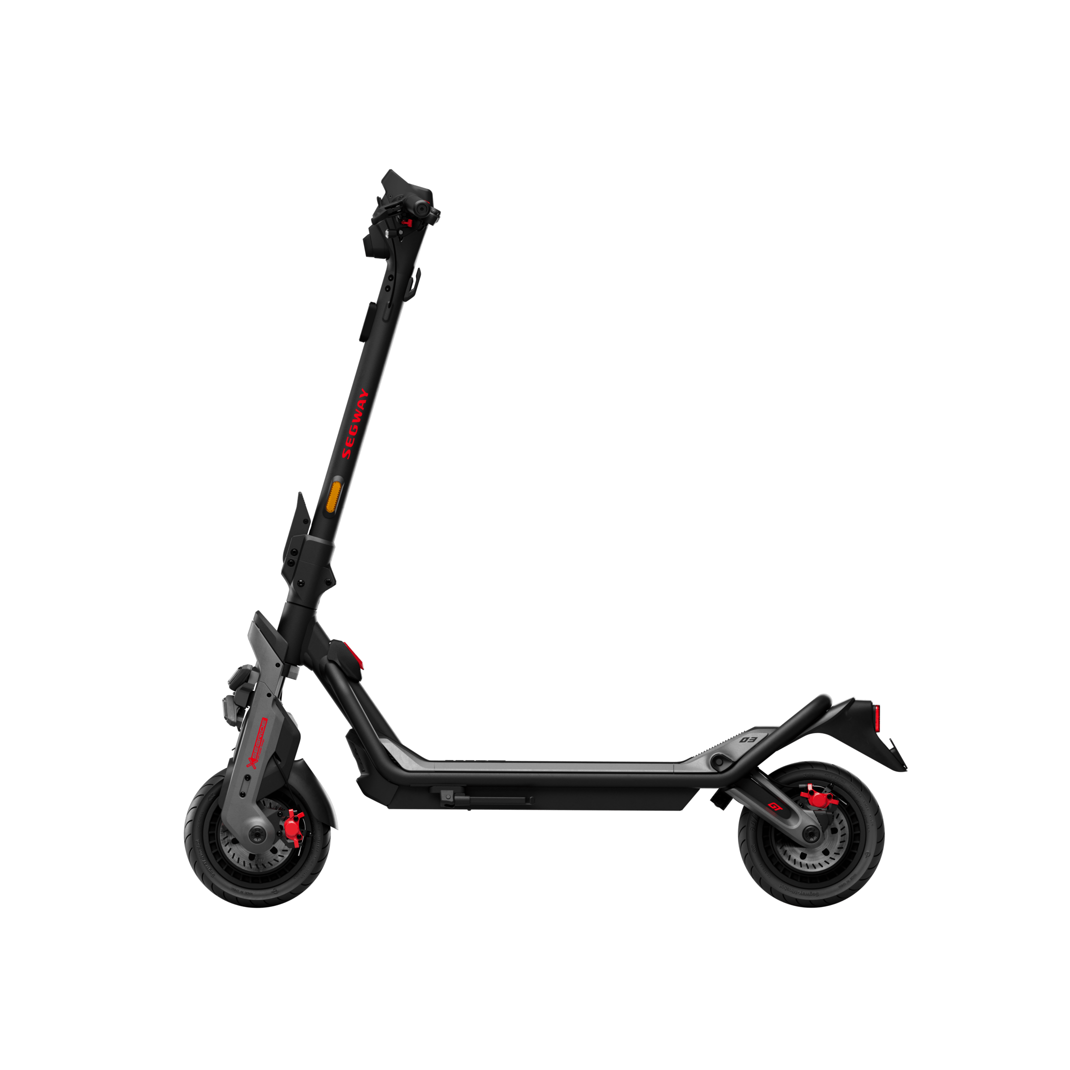 Hulajnoga elektryczna Segway GT3 D ze złożoną kierownicą oraz masywnym podestem antypoślizgowym.
