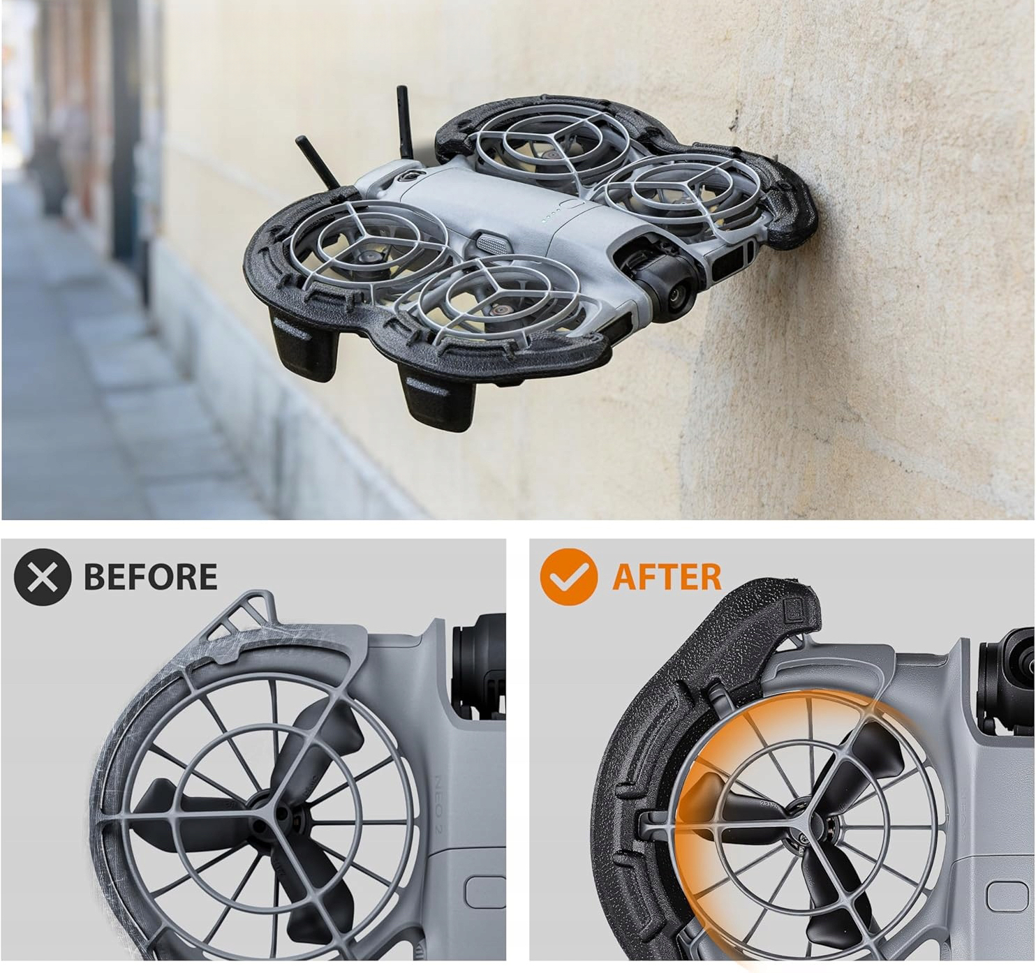 Bariera ochronna śmigieł w dronie DJI Neo 2 widok z boku