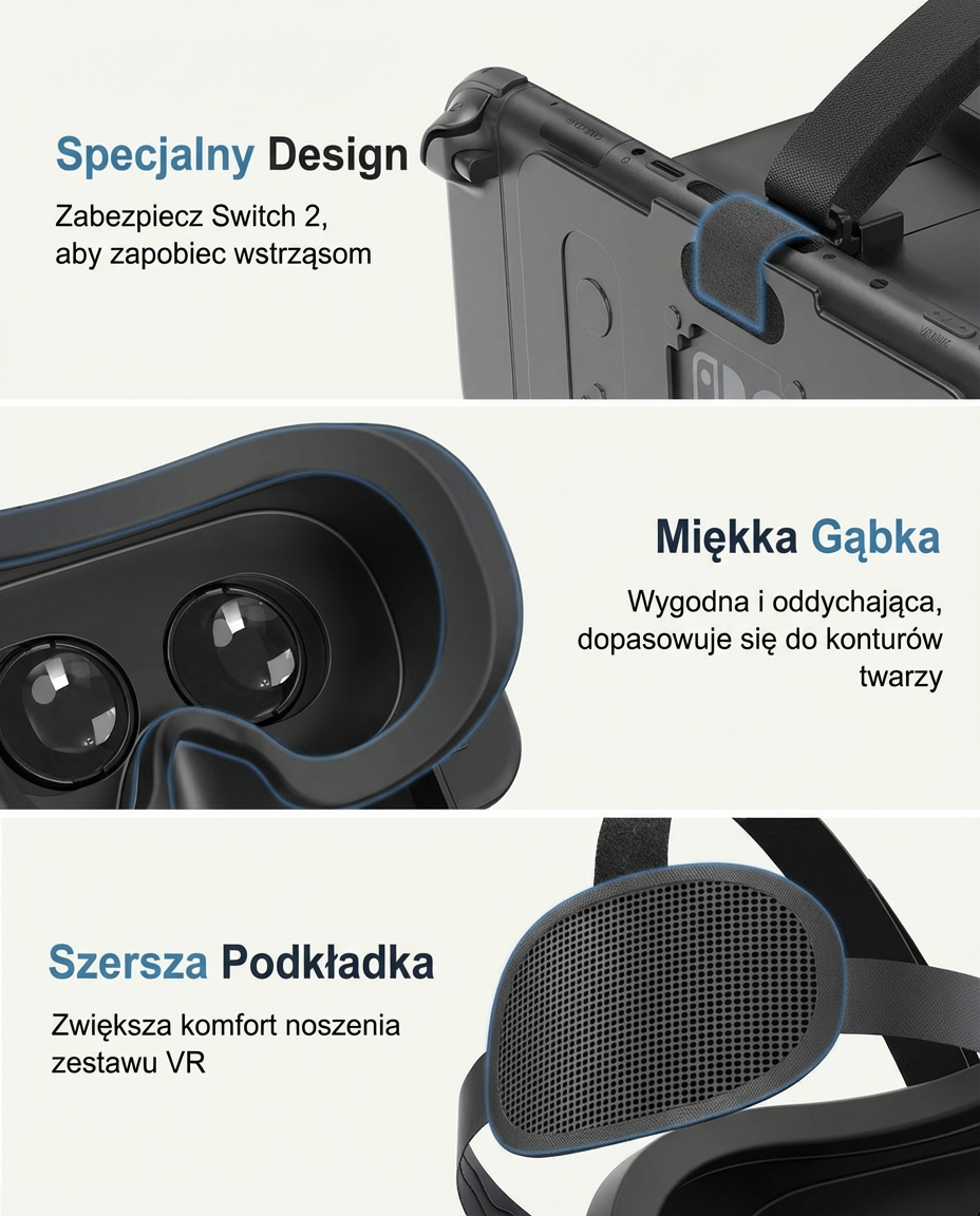 Zbliżenie na miękką wyściółkę gogli VR