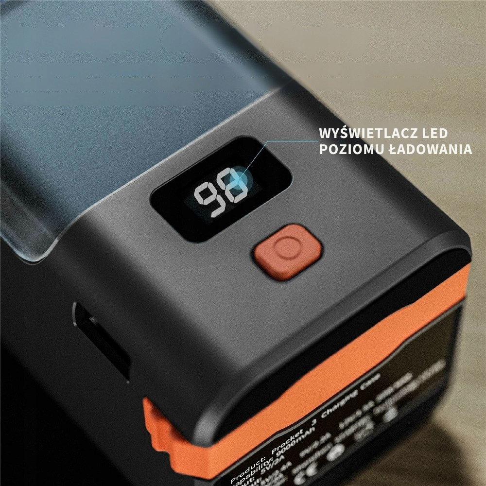 Etui ładowarka STARTRC 9000 mAh – lekkie (ok. 316 g) i podróżne, z paskiem na nadgarstek i ekranem LCD do kontroli energii.