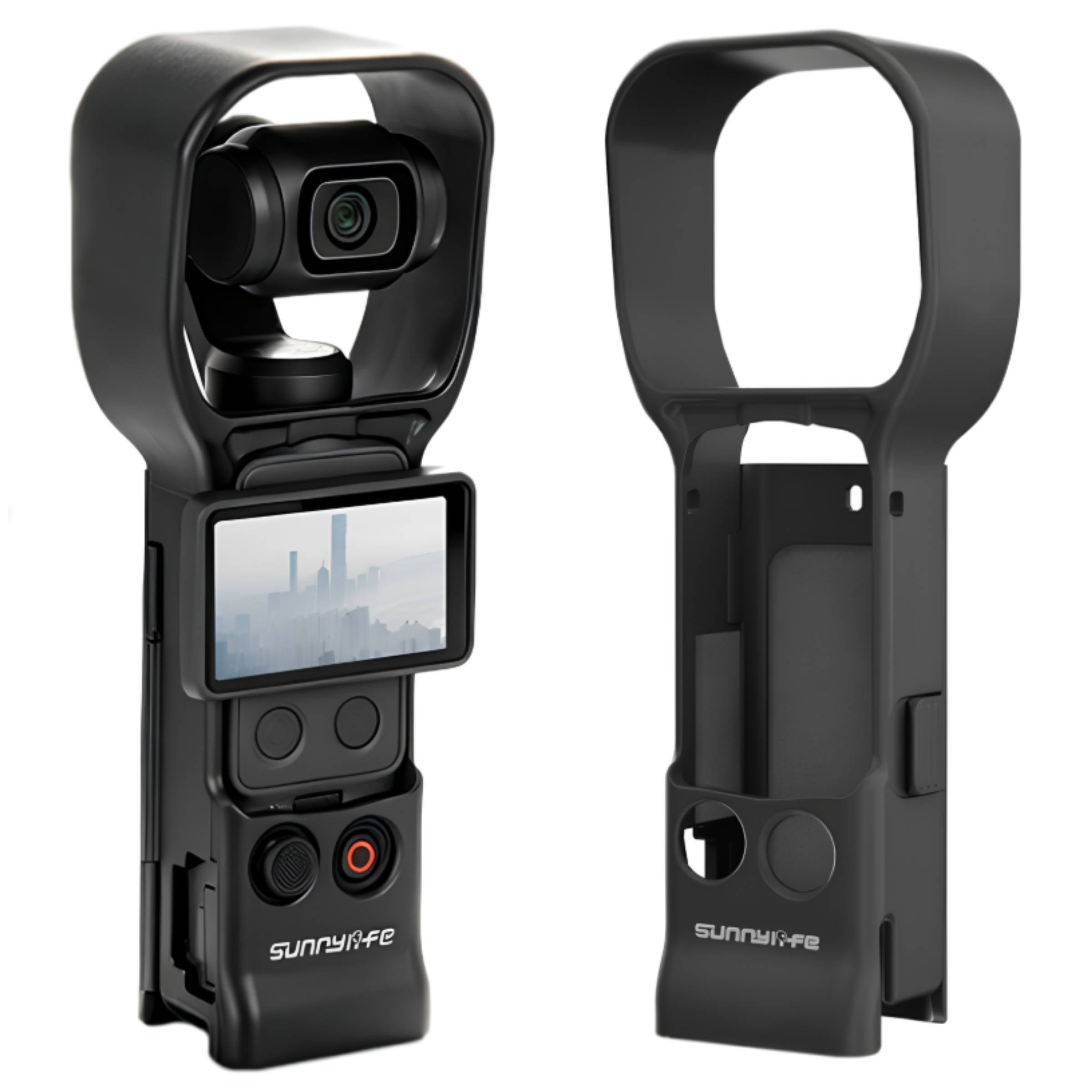 Czarna osłona ochronna Sunnylife na gimbal i obiektyw do kamery DJI Osmo Pocket 3 i 4.