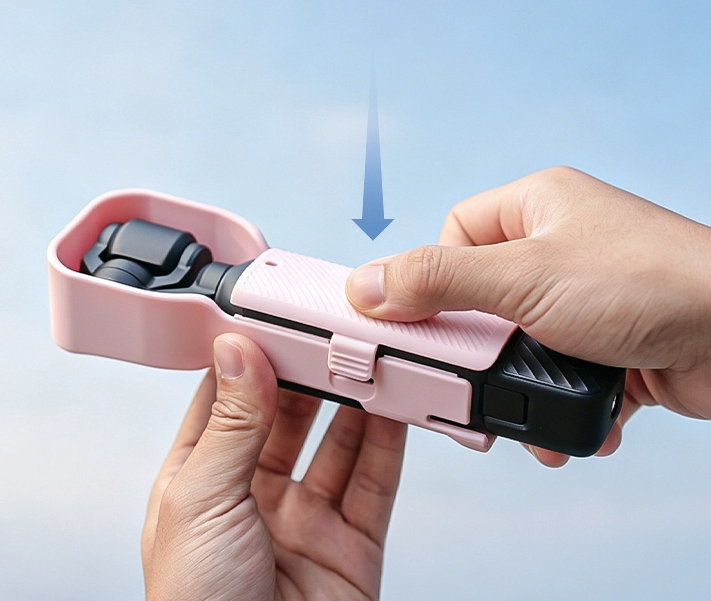 Kompaktowe etui ochronne Sunnylife zamontowane na kamerze DJI Osmo Pocket.