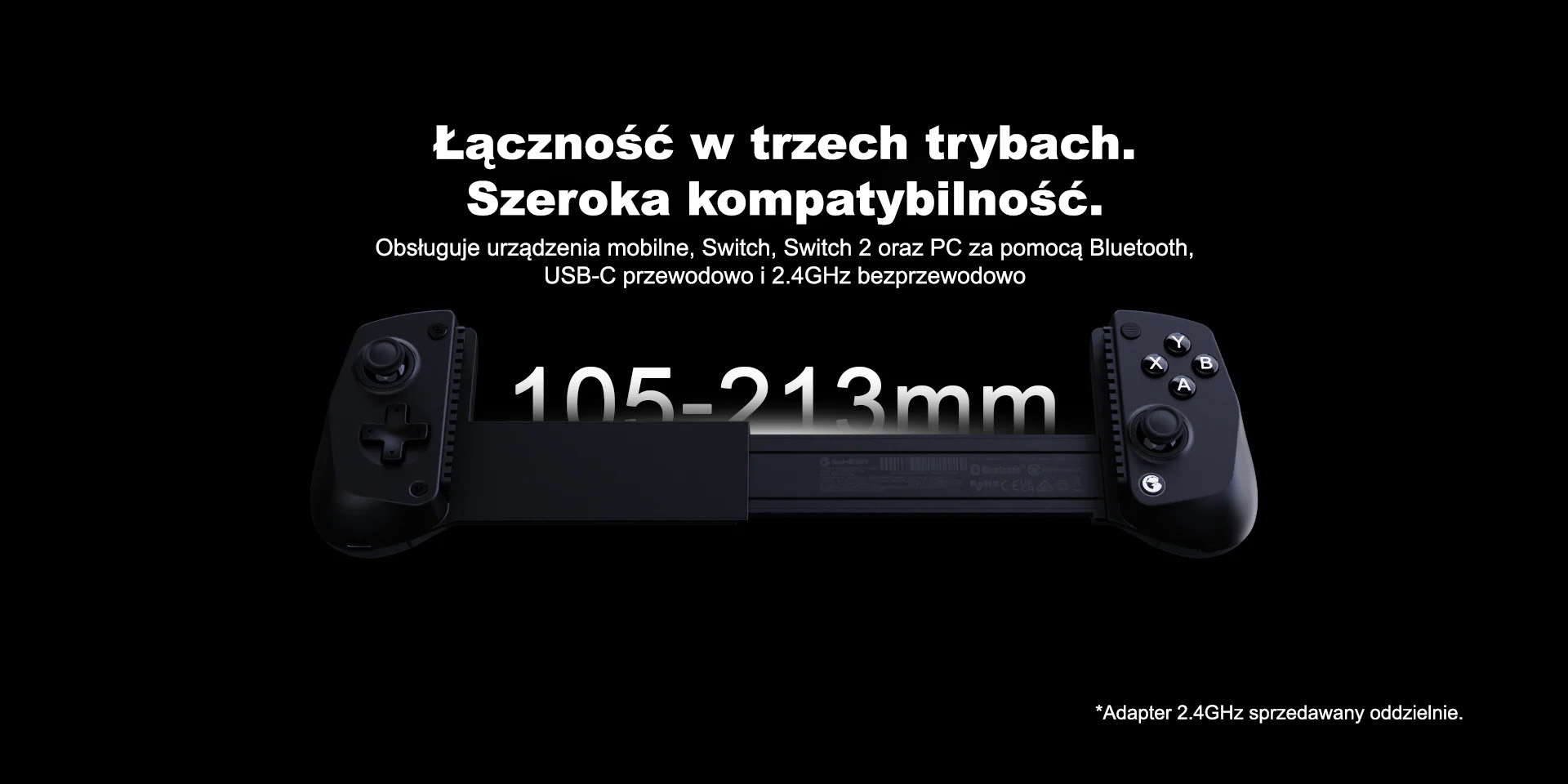 Ergonomiczny kształt GameSir X5s z trwałymi membranowymi przyciskami i spustami — widok z przodu
