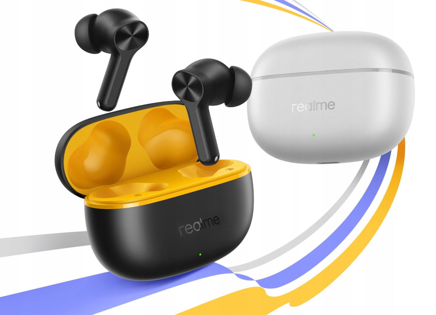 Szare słuchawki douszne Realme Buds T200 Lite wraz z etui ładującym