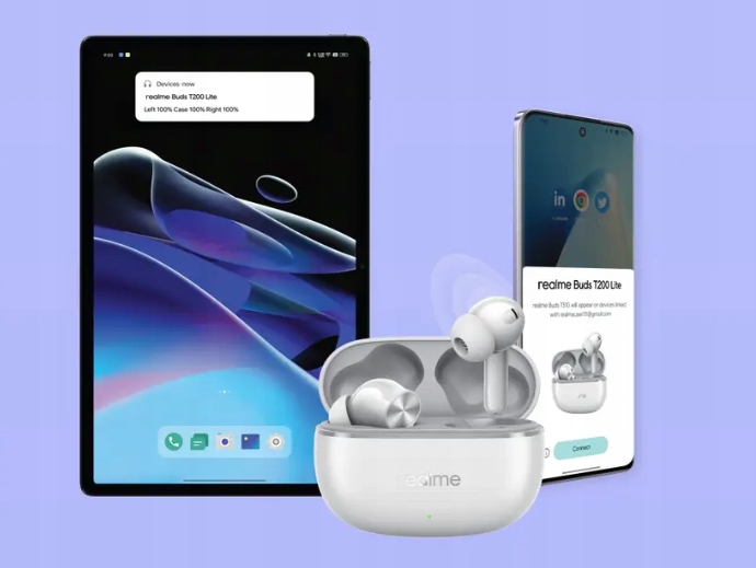 Technologia Multipoint łącząca telefon i laptop z słuchawkami Realme
