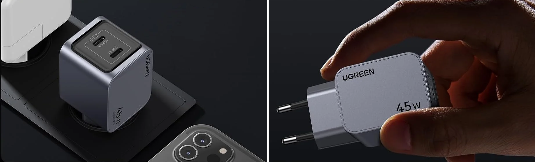 Ładowarka sieciowa UGREEN Nexode Pro 45W 2x USB-C szara