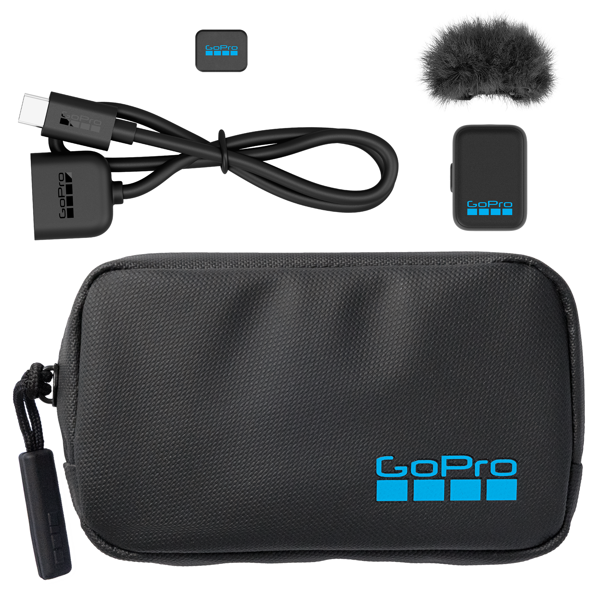 Zawartość zestawu GoPro Wireless Mic Transmitter EU z osłoną przeciwwiatrową i magnesem