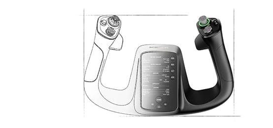 Konstrukcja wolantu MOZA MFY Yoke AS012 z przyciskami i joystickami
