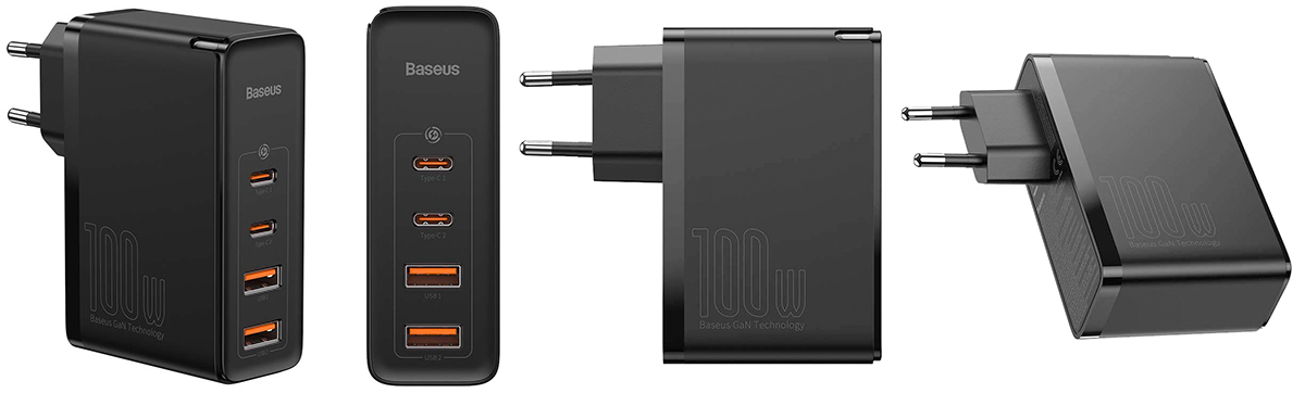 Ładowarka sieciowa Baseus GaN2 Pro, 2x USB + 2x USB-C, 100W, EU (czarna)
