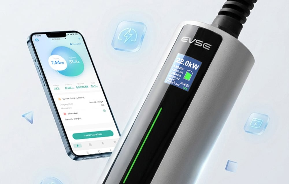 Wyświetlacz LCD przenośnej ładowarki BESEN BN70 11 kW APP