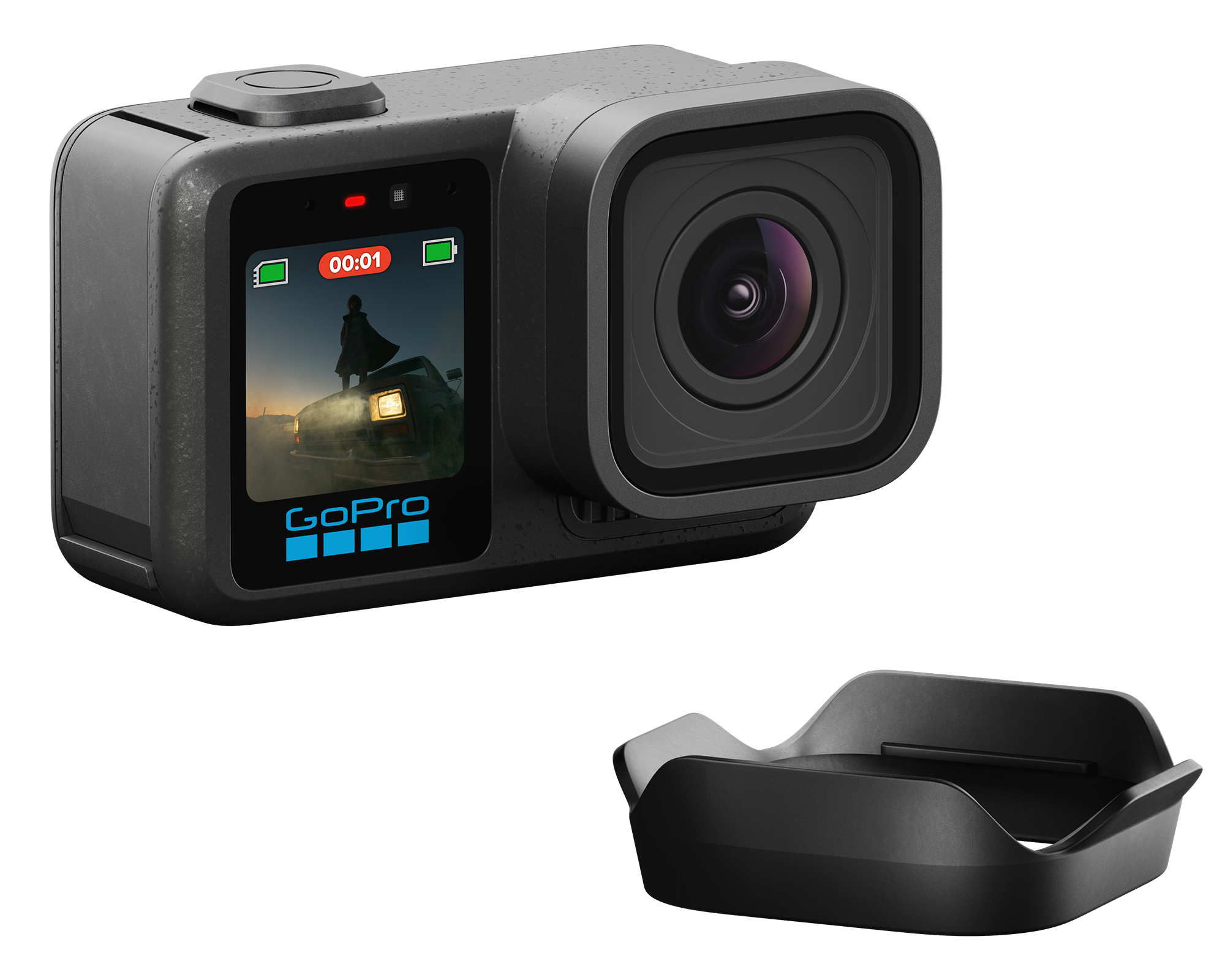 Zawartość zestawu GoPro MISSION 1 z kamerą akumulatorem Enduro 2 osłoną obiektywu i przewodem USB-C