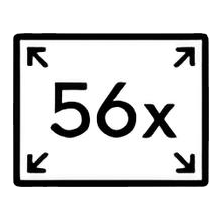 Ikona obiektywu z opisem zoom 56x