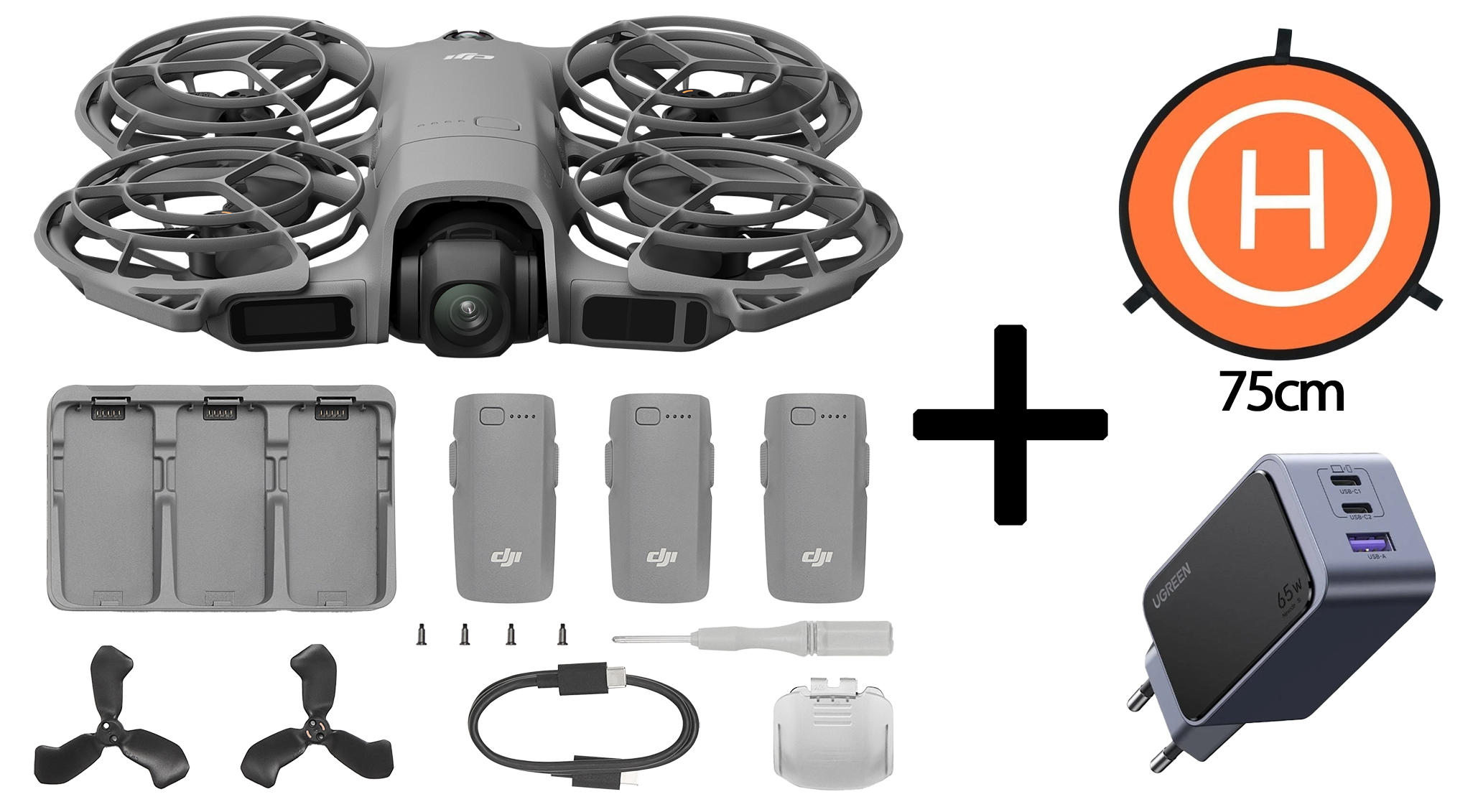 DJI Neo 2 Fly More Combo bez kontrolera - zestaw z ładowarką Ugreen i lądowiskiem Sunnylife