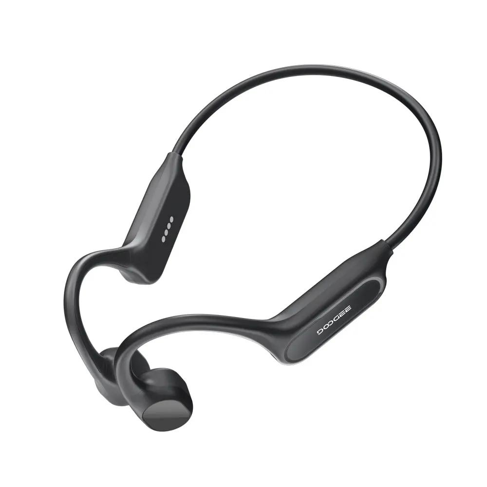 Lekkie czarne słuchawki DOOGEE BoneBeat Swim o wadze 25,1 g