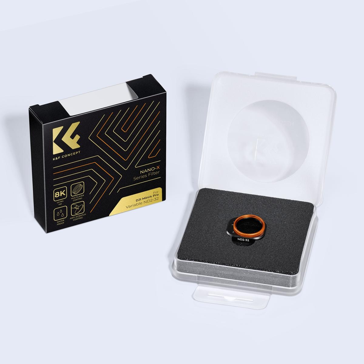Zawartość zestawu filtra K&F Concept KF01.2499 ND2-32 do DJI Mini 4 Pro z opakowaniem ochronnym