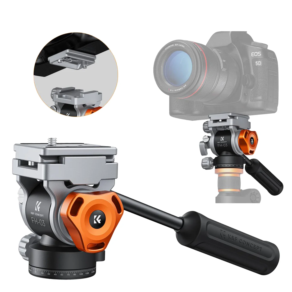 Głowica wideo Fluid Head K&F Concept do statywu udźwig 5kg do aparatów 360° - najważniejsze cechy