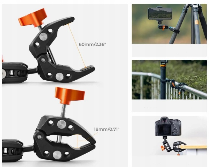Zakres zacisku do 60 mm uchwytu K&F Concept KF31.096