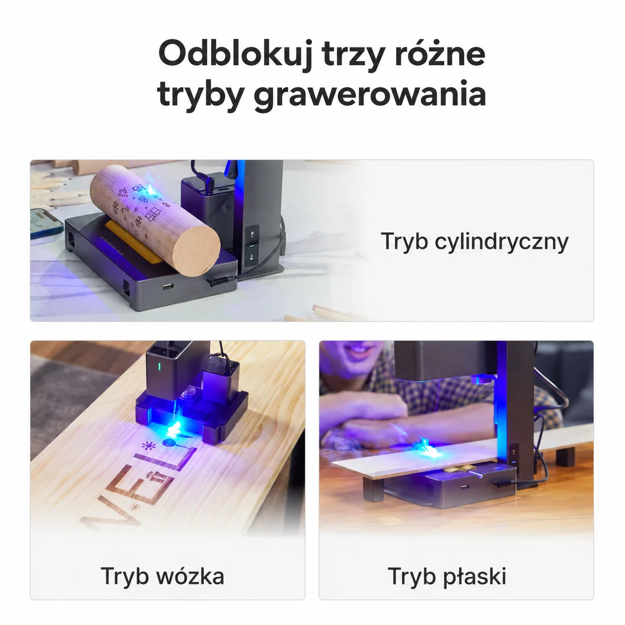 Tryby pracy Cylindrical Trolly i Slab w rolce elektrycznej LaserPecker
