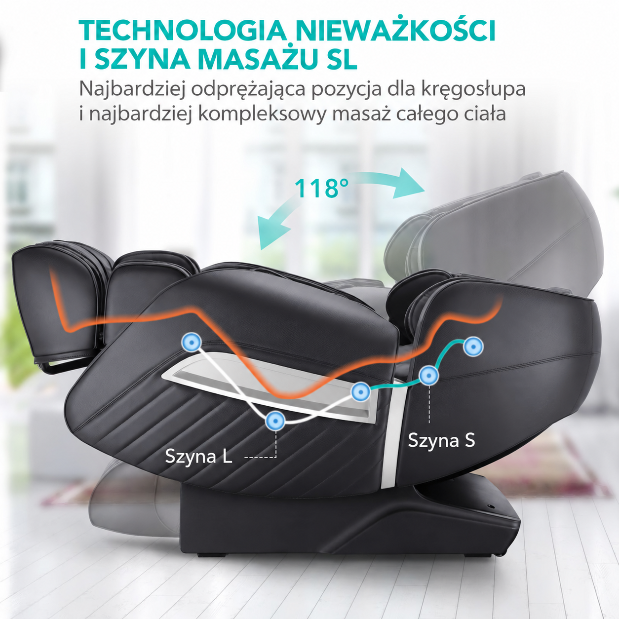 Szyna S i L oraz pozycja Zero Gravity fotela NAIPO MGC-A350