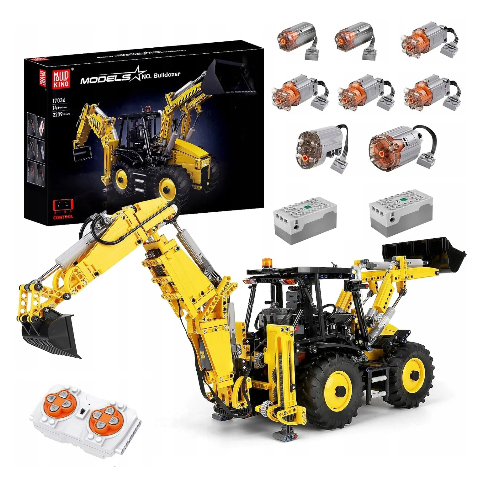 Klocki Mould King 17036 - zdalnie sterowany model koparko-ładowarki + pilot - najważniejsze cechy