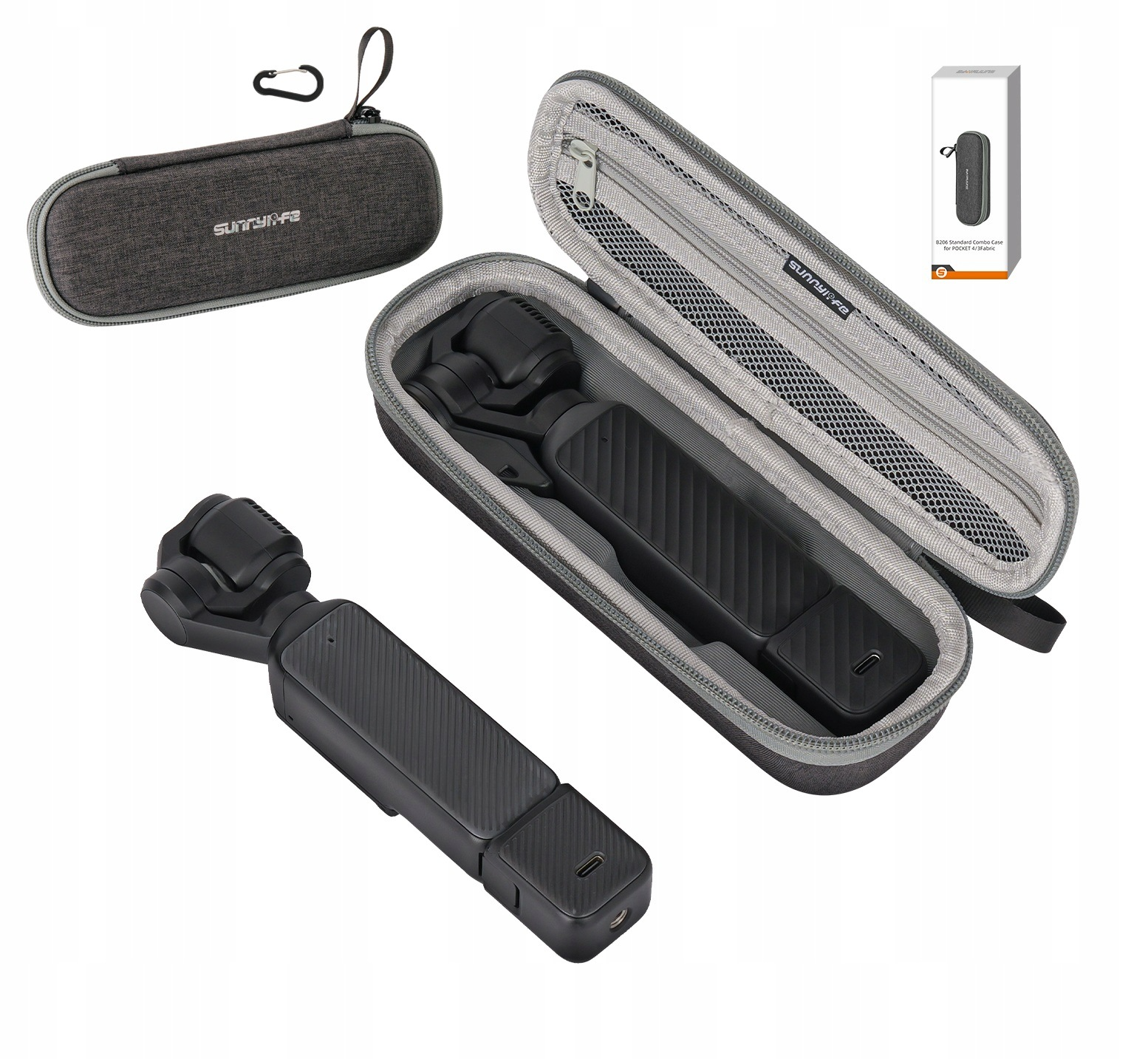 Szare etui Sunnylife B206 z karabińczykiem do DJI Osmo Pocket 4 i 3